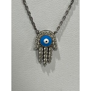 Evil Eye Hamsa Hand Necklace‎ 925 Silver Chain Pendant Jewelry Gift